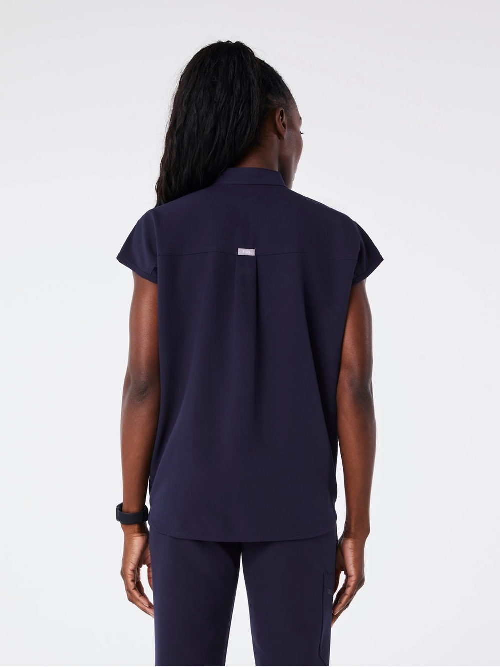 Figs Rafaela Oversized Scrub Top Navy Mandarin Cap-Sleeve Tunic - Picture 4 of 7